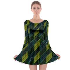 Modern Geometric Seamless Pattern Long Sleeve Skater Dress by dflcprintsclothing