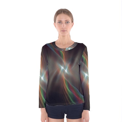 Colorful Waves With Lights Abstract Multicolor Waves With Bright Lights Background Women s Long Sleeve Tee by Simbadda