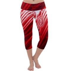 Red Abstract Swirling Pattern Background Wallpaper Capri Yoga Leggings by Simbadda