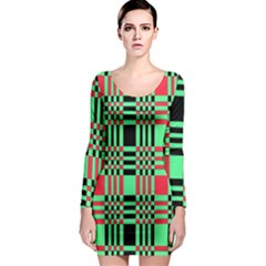 Bright Christmas Abstract Background Christmas Colors Of Red Green And Black Make Up This Abstract Long Sleeve Bodycon Dress by Simbadda