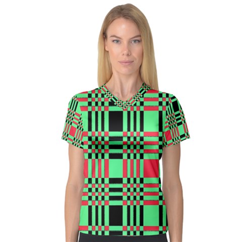 Bright Christmas Abstract Background Christmas Colors Of Red Green And Black Make Up This Abstract Women s V-neck Sport Mesh Tee by Simbadda