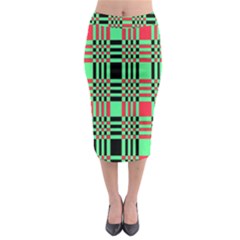 Bright Christmas Abstract Background Christmas Colors Of Red Green And Black Make Up This Abstract Midi Pencil Skirt by Simbadda