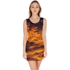 Abstract Orange Black Sunset Clouds Sleeveless Bodycon Dress