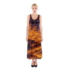 Abstract Orange Black Sunset Clouds Sleeveless Maxi Dress