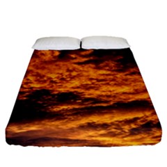 Abstract Orange Black Sunset Clouds Fitted Sheet (Queen Size)