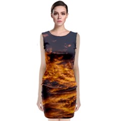 Abstract Orange Black Sunset Clouds Classic Sleeveless Midi Dress