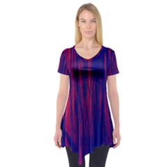 Abstract Color Red Blue Short Sleeve Tunic  by Simbadda