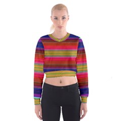 Fiesta Stripe Bright Colorful Neon Stripes Cinco De Mayo Background Women s Cropped Sweatshirt