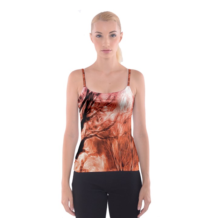 Fire In The Forest Artistic Reproduction Of A Forest Photo Spaghetti Strap Top