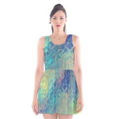 Colorful Patterned Glass Texture Background Scoop Neck Skater Dress by Simbadda