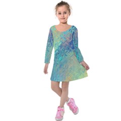 Colorful Patterned Glass Texture Background Kids  Long Sleeve Velvet Dress by Simbadda