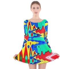 Bright Colours Abstract Long Sleeve Velvet Skater Dress by Simbadda