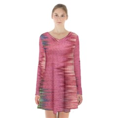Rectangle Abstract Background In Pink Hues Long Sleeve Velvet V-neck Dress by Simbadda