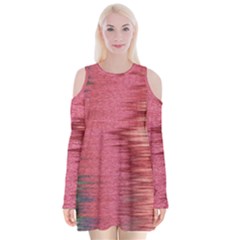 Rectangle Abstract Background In Pink Hues Velvet Long Sleeve Shoulder Cutout Dress