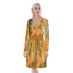 Light Effect Abstract Background Wallpaper Long Sleeve Velvet Front Wrap Dress by Simbadda