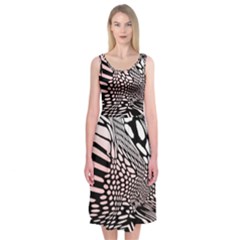 Abstract Fauna Pattern When Zebra And Giraffe Melt Together Midi Sleeveless Dress by Simbadda