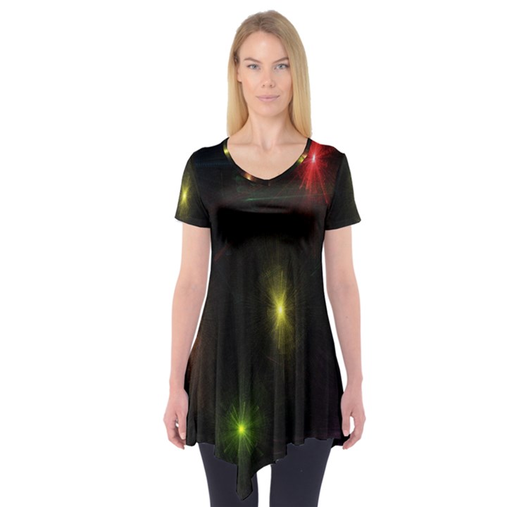 Star Lights Abstract Colourful Star Light Background Short Sleeve Tunic 