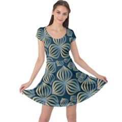 Gradient Flowers Abstract Background Cap Sleeve Dresses