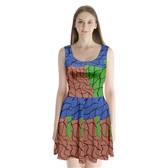 Abstract Art Mixed Colors Split Back Mini Dress  by Simbadda