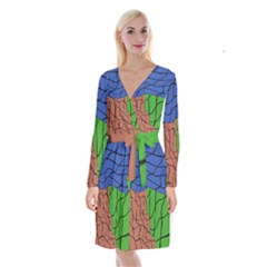 Abstract Art Mixed Colors Long Sleeve Velvet Front Wrap Dress by Simbadda