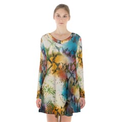 Abstract Color Splash Background Colorful Wallpaper Long Sleeve Velvet V-neck Dress by Simbadda