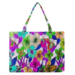 Floral Colorful Background Of Hand Drawn Flowers Medium Zipper Tote Bag by Simbadda