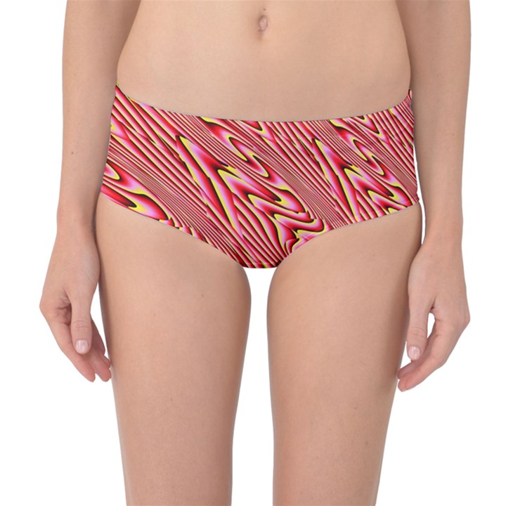 Abstract Neutral Pattern Mid-Waist Bikini Bottoms