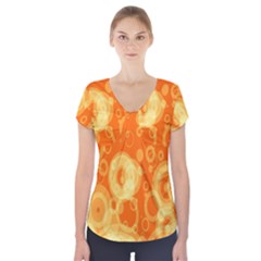 Retro Orange Circle Background Abstract Short Sleeve Front Detail Top by Nexatart