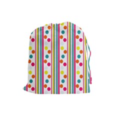 Stripes And Polka Dots Colorful Pattern Wallpaper Background Drawstring Pouches (large) 