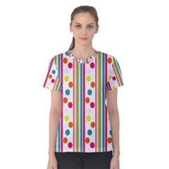 Stripes And Polka Dots Colorful Pattern Wallpaper Background Women s Cotton Tee