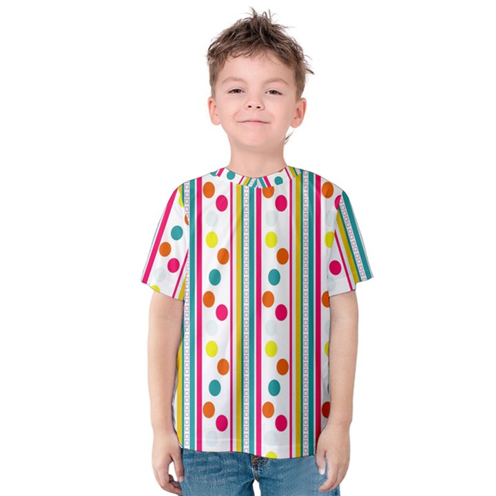 Stripes And Polka Dots Colorful Pattern Wallpaper Background Kids  Cotton Tee