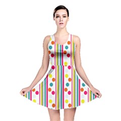 Stripes And Polka Dots Colorful Pattern Wallpaper Background Reversible Skater Dress by Nexatart