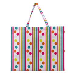 Stripes And Polka Dots Colorful Pattern Wallpaper Background Zipper Large Tote Bag by Nexatart