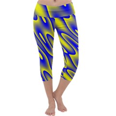 Blue Yellow Wave Abstract Background Capri Yoga Leggings