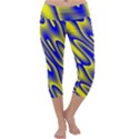 Blue Yellow Wave Abstract Background Capri Yoga Leggings View1