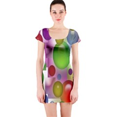 Colored Bubbles Squares Background Short Sleeve Bodycon Dress by Nexatart