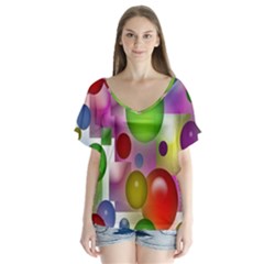 Colored Bubbles Squares Background Flutter Sleeve Top by Nexatart