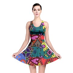 Digitally Created Abstract Patchwork Collage Pattern Reversible Skater Dress by Nexatart