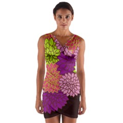 Floral Card Template Bright Colorful Dahlia Flowers Pattern Background Wrap Front Bodycon Dress by Nexatart