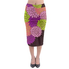 Floral Card Template Bright Colorful Dahlia Flowers Pattern Background Midi Pencil Skirt by Nexatart