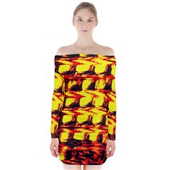 Yellow Seamless Abstract Brick Background Long Sleeve Off Shoulder Dress by Nexatart