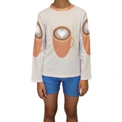 Artin Coffee Chocolate Brown Heart Love Kids  Long Sleeve Swimwear by Mariart