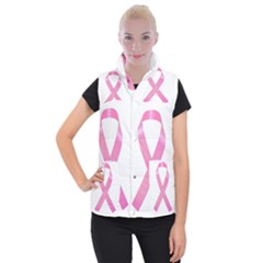 Breast Cancer Ribbon Pink Women s Button Up Puffer Vest