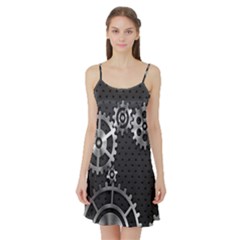 Chain Iron Polka Dot Black Silver Satin Night Slip by Mariart