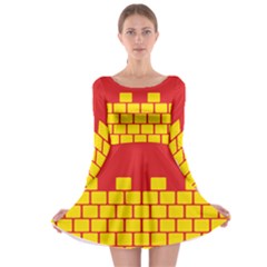 Firewall Bridge Signal Yellow Red Long Sleeve Skater Dress