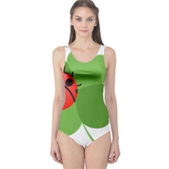 Insect Flower Floral Animals Green Red One Piece Swimsuit by Mariart