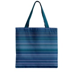 Horizontal Line Blue Zipper Grocery Tote Bag