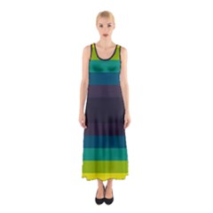 Neon Stripes Line Horizon Color Rainbow Yellow Blue Purple Black Sleeveless Maxi Dress