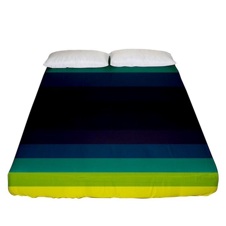 Neon Stripes Line Horizon Color Rainbow Yellow Blue Purple Black Fitted Sheet (California King Size)