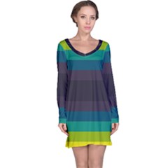 Neon Stripes Line Horizon Color Rainbow Yellow Blue Purple Black Long Sleeve Nightdress